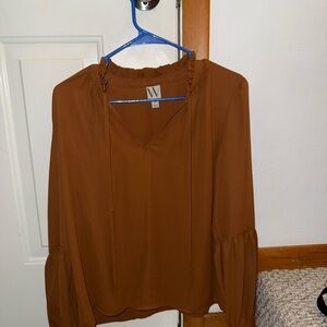 Worthington Burnt Orange Ruffled Long Sleeve Blouse